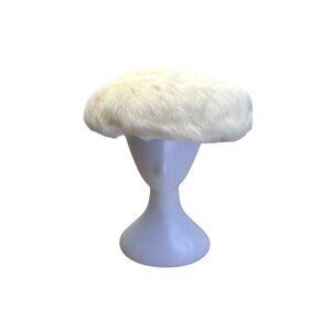 Vintage White Rabbit Fur Womens Beret Hat